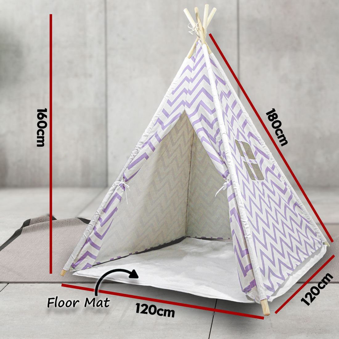 Giant Cotton Canvas Kids Teepee | Wigwam Pretend Play Tent | Indoor Outdoor Party | Purple