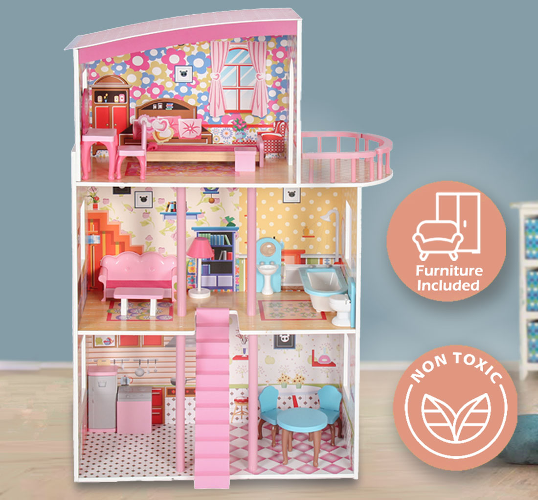 Large Wooden Girls Doll House - 3 Level