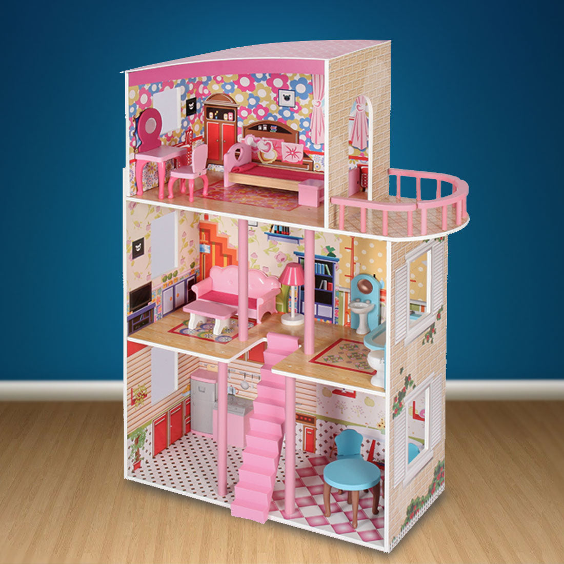 Large Wooden Girls Doll House - 3 Level