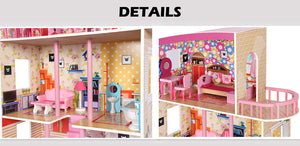 Large Wooden Girls Doll House - 3 Level