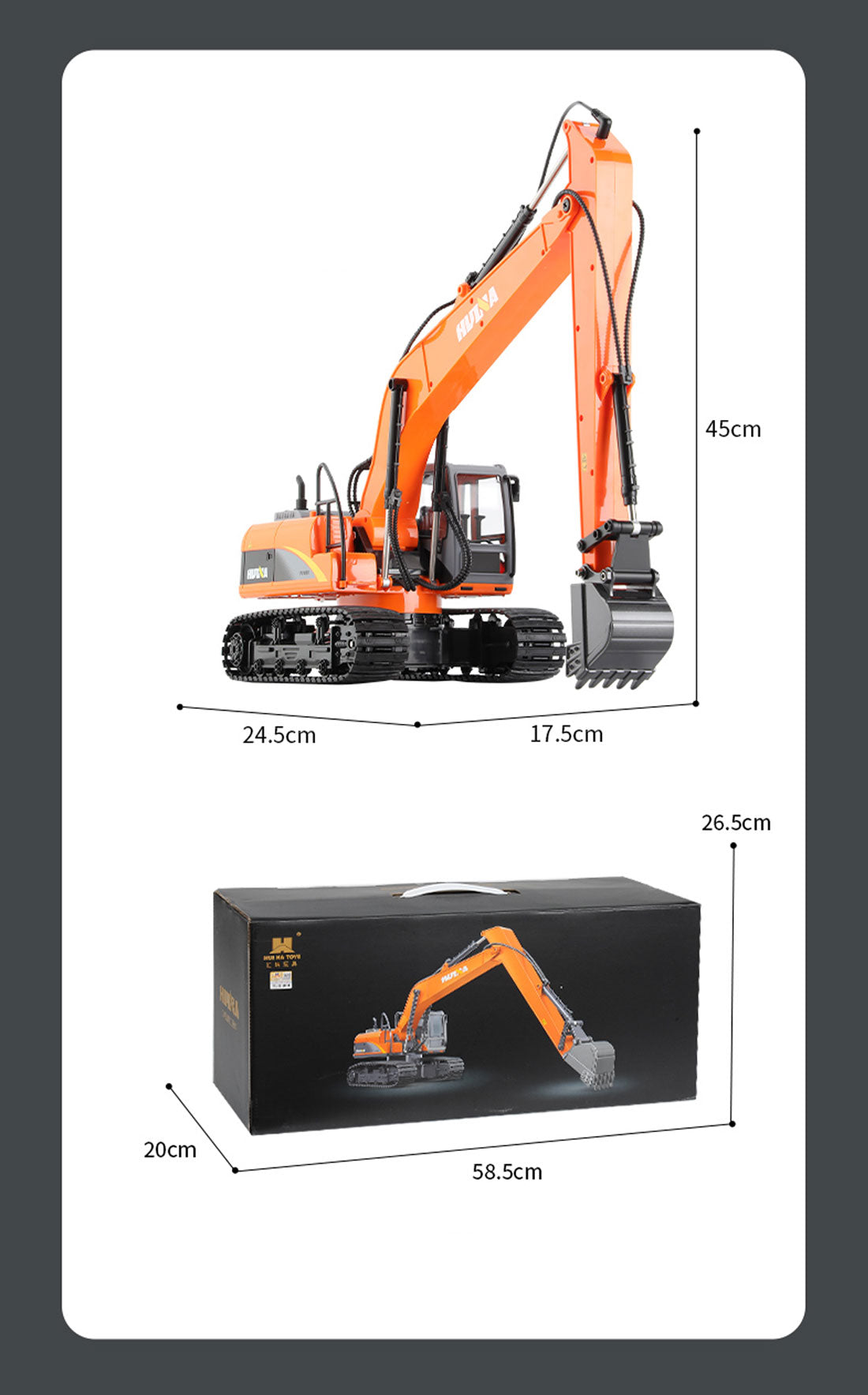 HUINA 1/14 RC Alloy Long Arm Excavator | Construction Engineering Toy