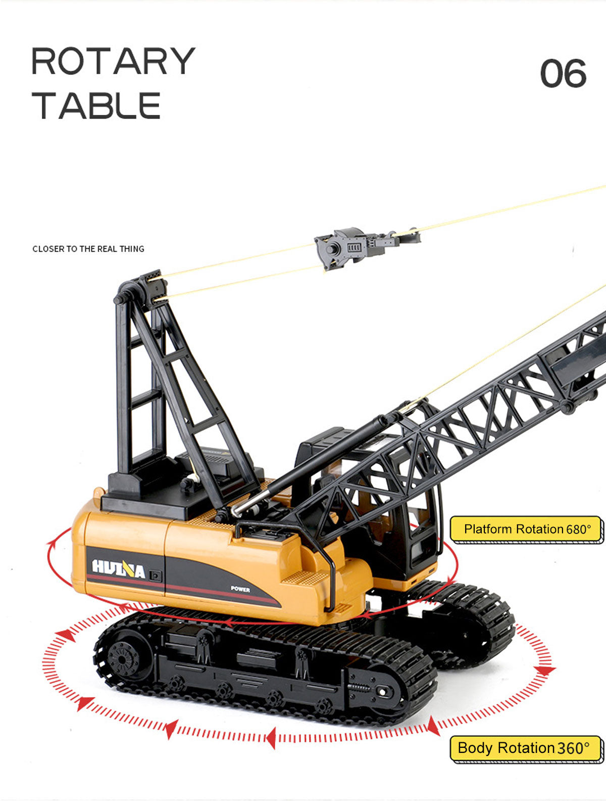 Huina 1:14 RC Crane Excavator | Construction Tower Truck Toy | Kids Boys Gift
