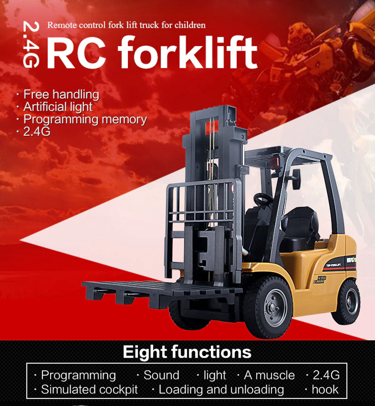 Huina 1/10 RC Forklift | Industrial Construction Toy | Engineering Vehicle Trailer
