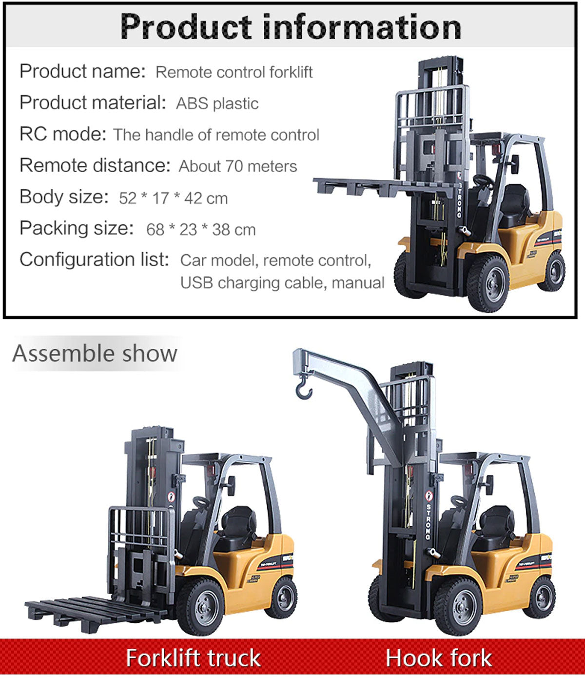 Huina 1/10 RC Forklift | Industrial Construction Toy | Engineering Vehicle Trailer