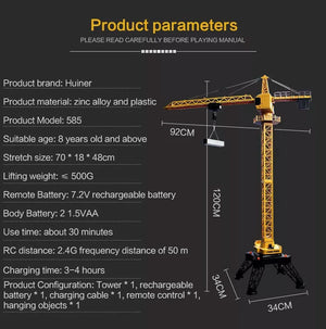 HUINA 1/14 RC Alloy Tower Crane | Engineering Construction Vehicle Toy