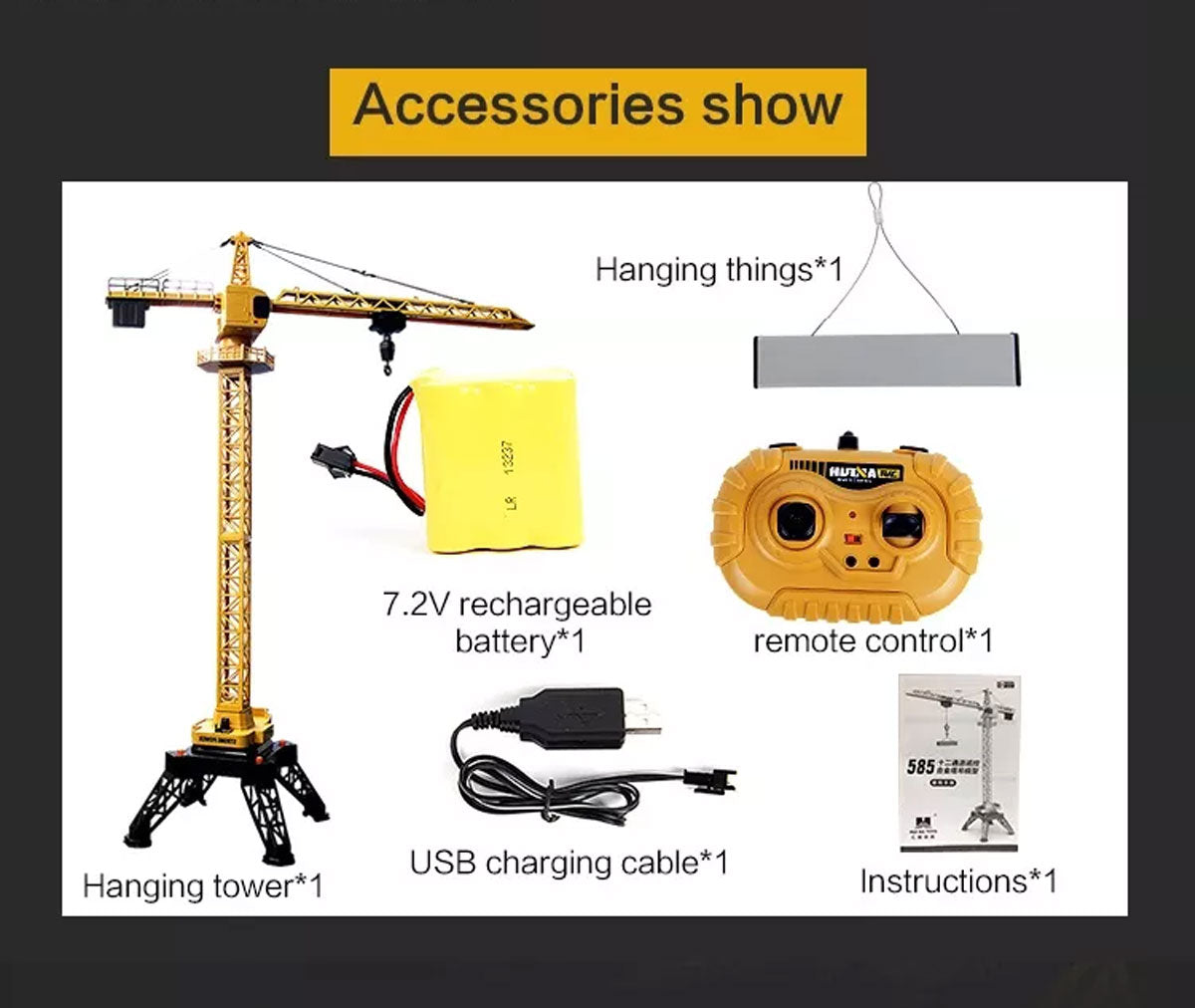 HUINA 1/14 RC Alloy Tower Crane | Engineering Construction Vehicle Toy