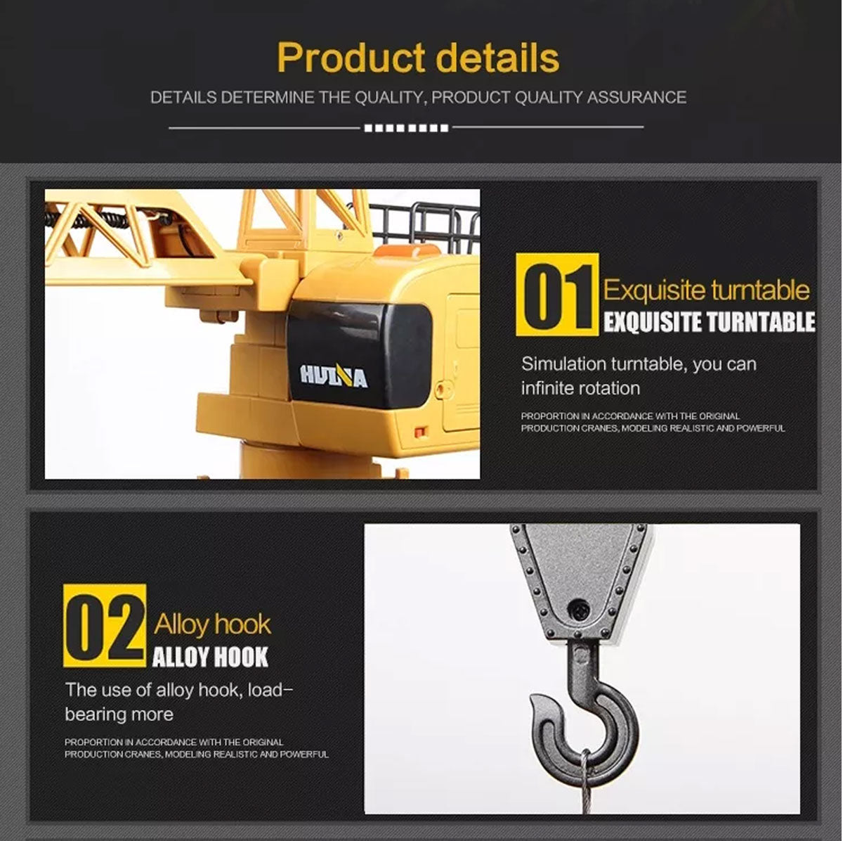 HUINA 1/14 RC Alloy Tower Crane | Engineering Construction Vehicle Toy
