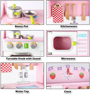 Kids Wooden Kitchen Play Set | Pretend Toy | Toddlers Children Cooking Food Cookware