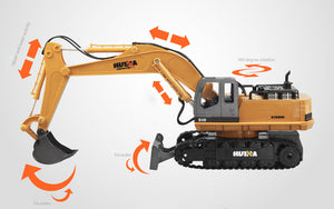 HUINA 1/16 RC Alloy Excavator | 11CH Digger Construction Toy