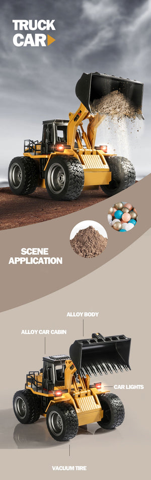 HUINA 1/18 RC Alloy Loader | 6CH Bulldozer Construction Toy