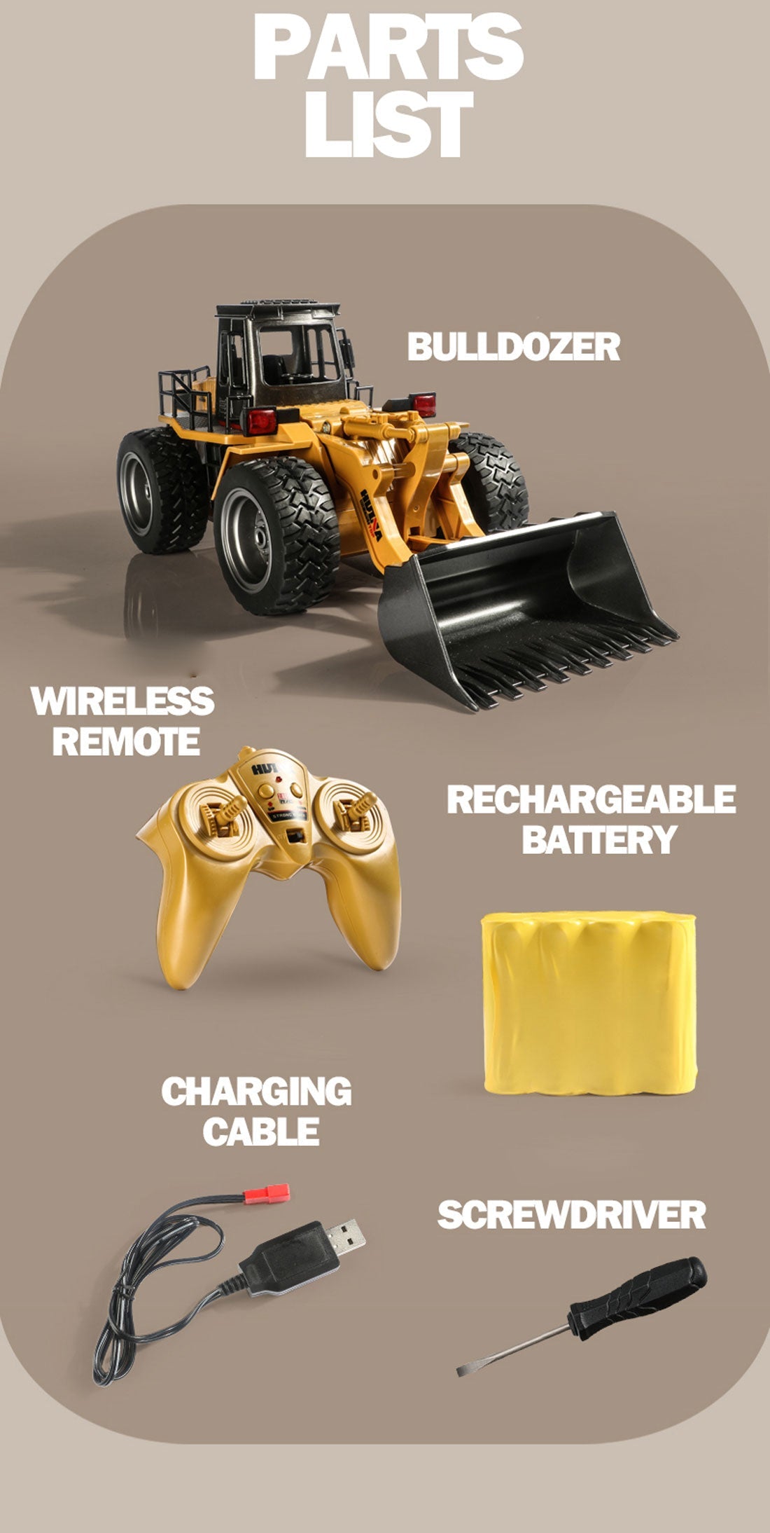 HUINA 1/18 RC Alloy Loader | 6CH Bulldozer Construction Toy