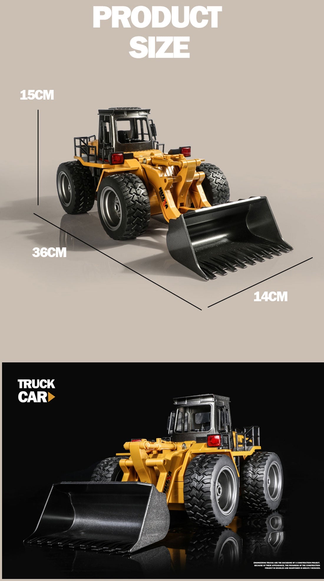 HUINA 1/18 RC Alloy Loader | 6CH Bulldozer Construction Toy