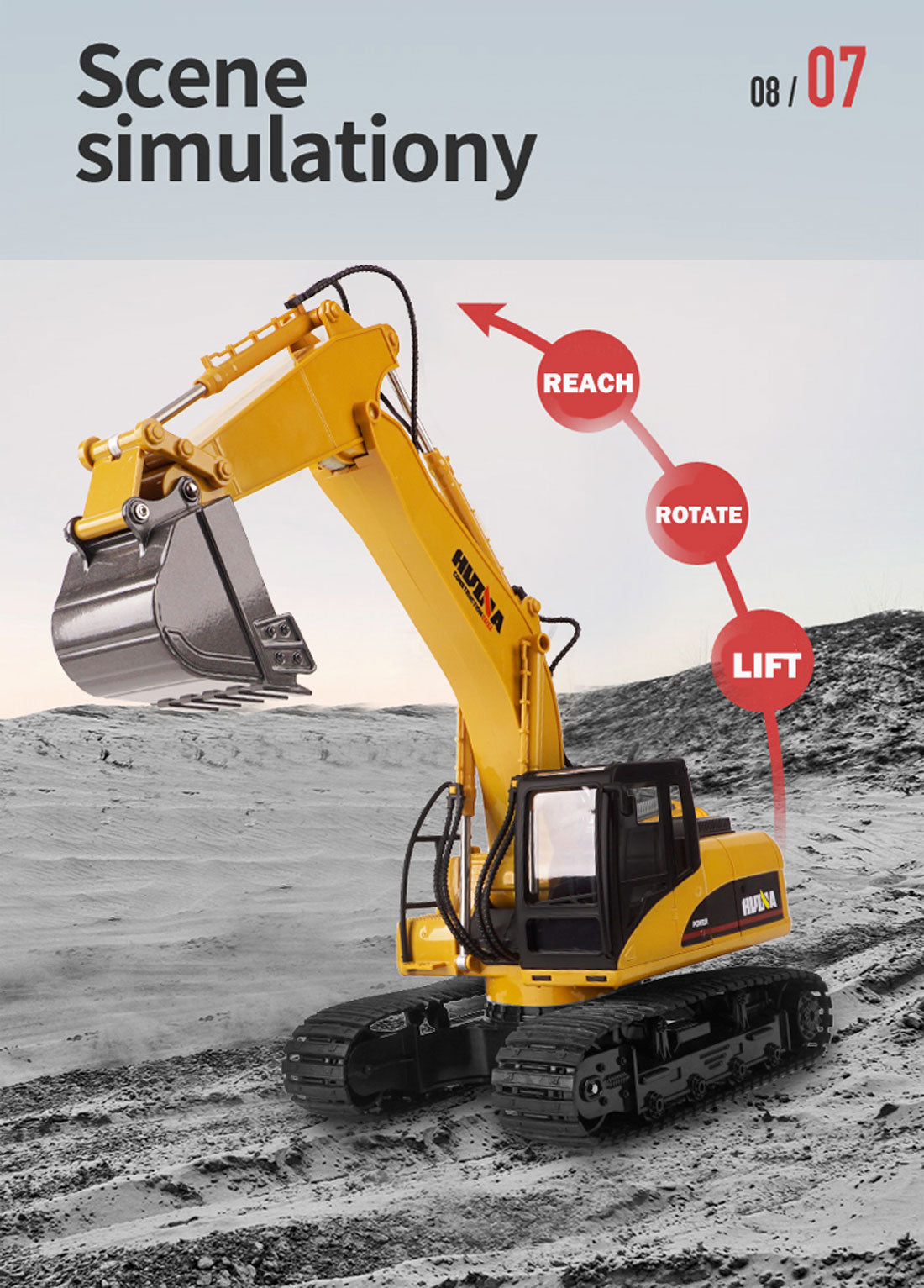 HUINA 1/14 RC Alloy Excavator | 15CH Construction Engineering Toy