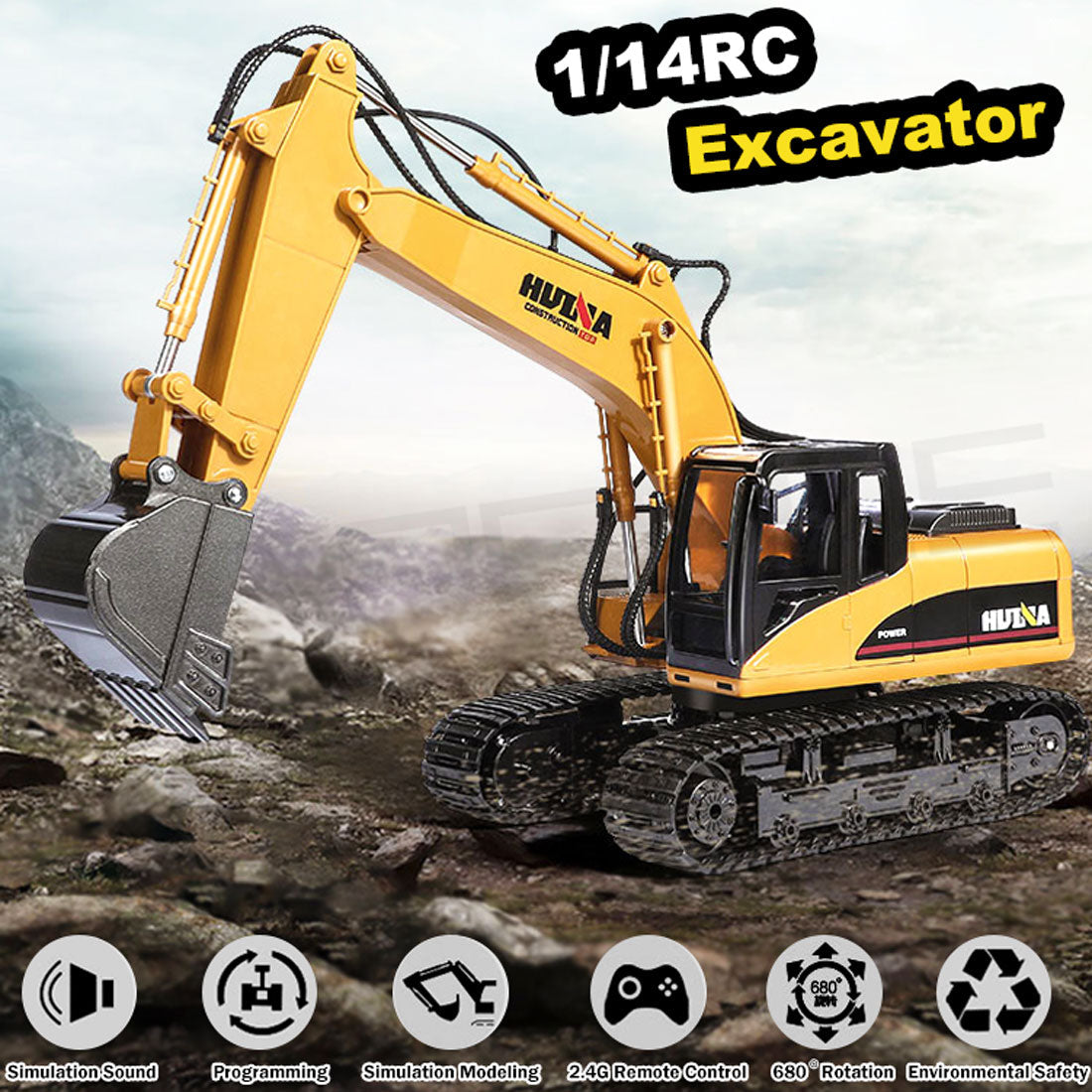 HUINA 1/14 RC Alloy Excavator | 15CH Construction Engineering Toy
