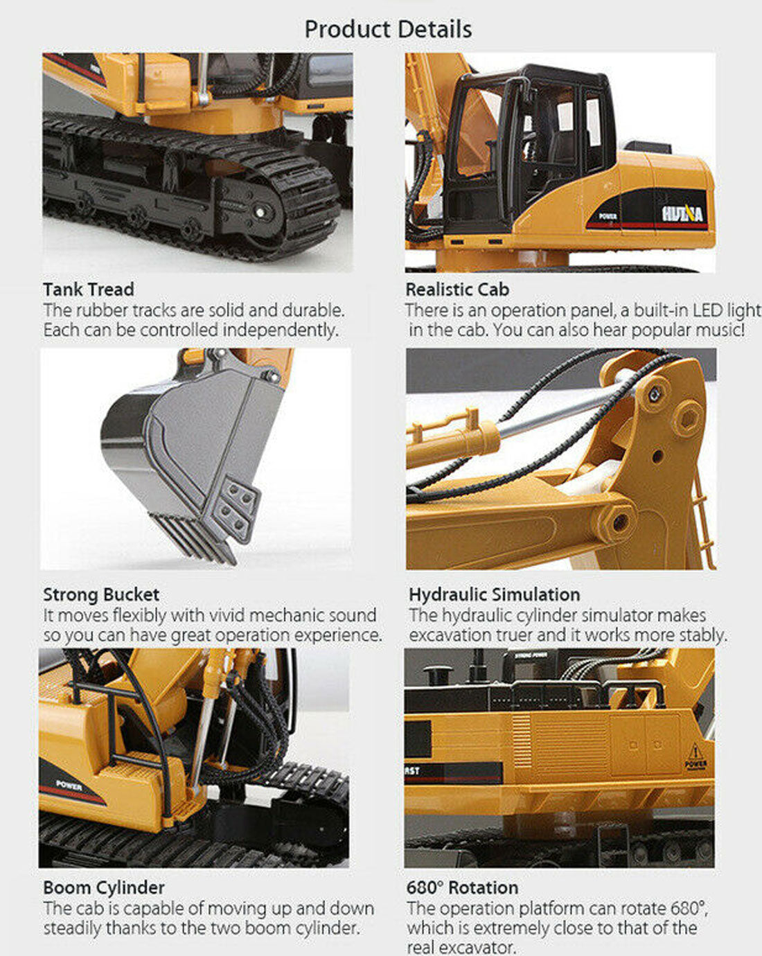 HUINA 1/14 RC Alloy Excavator | 15CH Construction Engineering Toy