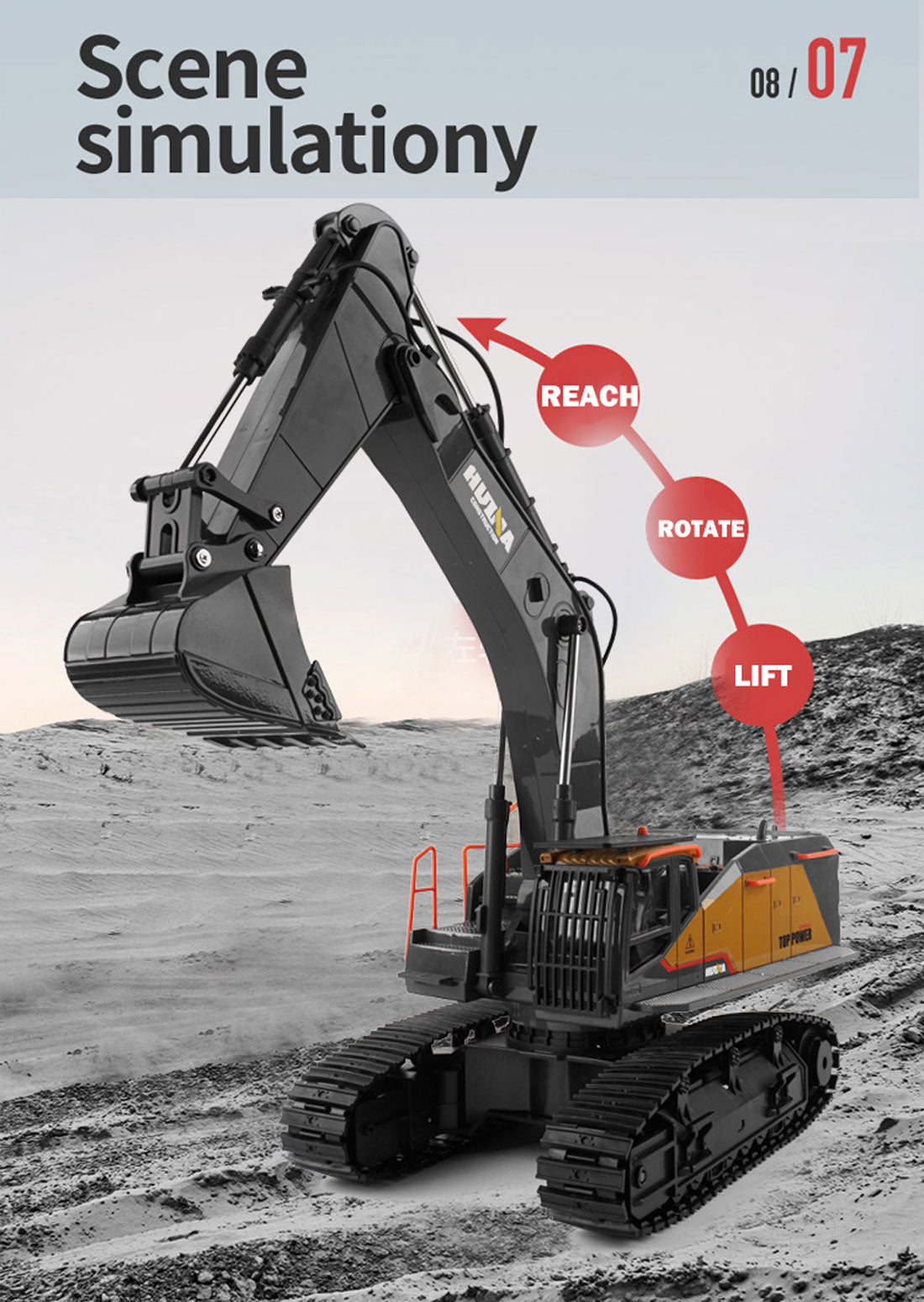 HUINA 1/14 RC Alloy Excavator | 22CH Construction Vehicle Toy