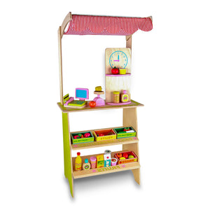 Kids Wooden Pretend Play Marketplace Stand | Fruit Veg Shop Stall | Supermarket Toy