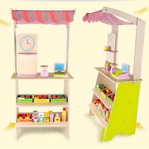 Kids Wooden Pretend Play Marketplace Stand | Fruit Veg Shop Stall | Supermarket Toy