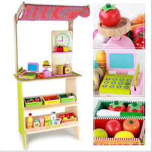 Kids Wooden Pretend Play Marketplace Stand | Fruit Veg Shop Stall | Supermarket Toy