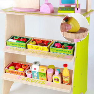 Kids Wooden Pretend Play Marketplace Stand | Fruit Veg Shop Stall | Supermarket Toy