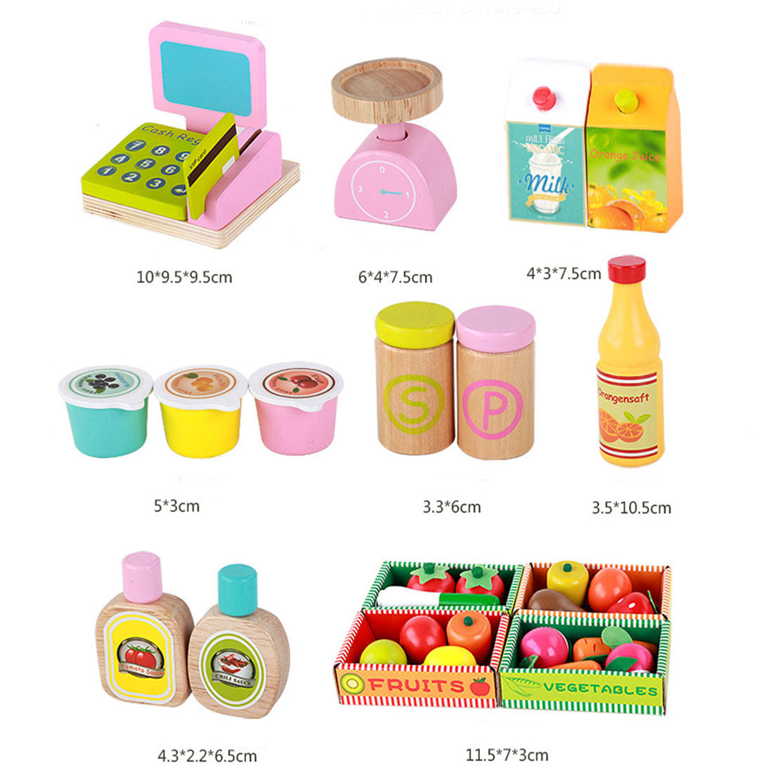 Kids Wooden Pretend Play Marketplace Stand | Fruit Veg Shop Stall | Supermarket Toy