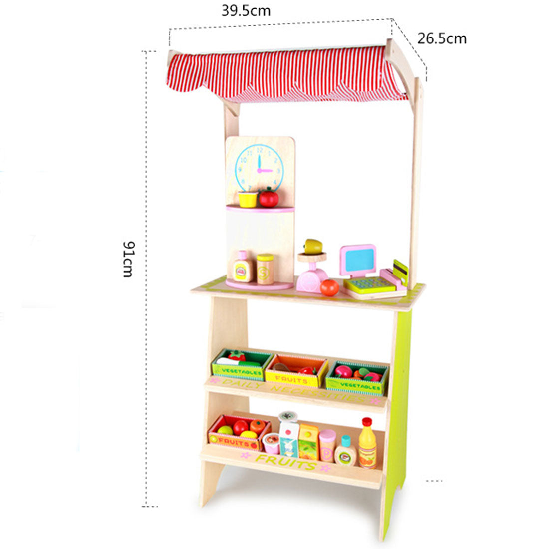 Kids Wooden Pretend Play Marketplace Stand | Fruit Veg Shop Stall | Supermarket Toy