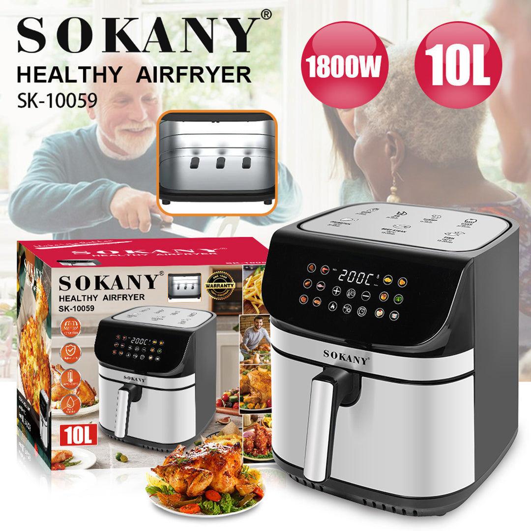 Sokany Digital Air Fryer | 10L | 1800W High Power | Touchscreen Controls