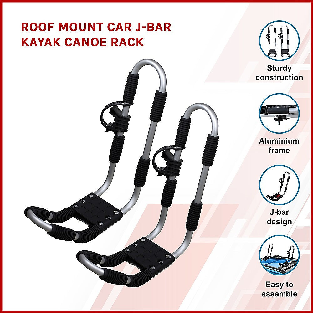 Roof Mount Car J-Bar Kayak Rack | Canoe Carrier | Heavy-Duty Load Support