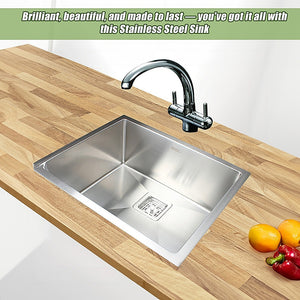 550x455mm Handmade 1.5mm Stainless Steel Undermount / Topmount Kitchen Sink | Square Waste