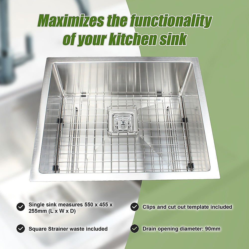 550x455mm Handmade 1.5mm Stainless Steel Undermount / Topmount Kitchen Sink | Square Waste
