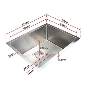 550x455mm Handmade 1.5mm Stainless Steel Undermount / Topmount Kitchen Sink | Square Waste