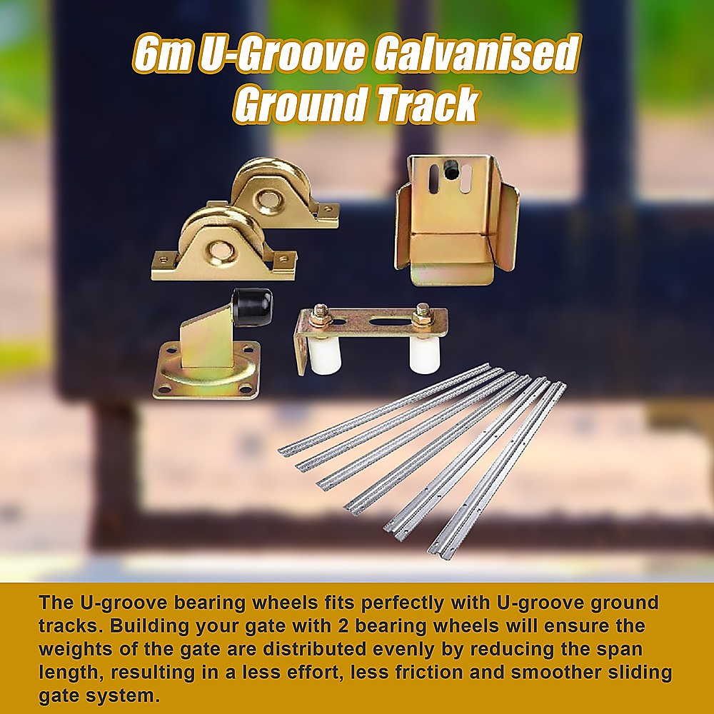 Sliding Gate Hardware Accessories Kit | 6m Track | Wheels | Stopper | Roller Guide