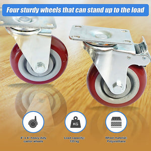 Heavy Duty PU Swivel Castor Wheels | 4 x 4" | With Brake | Industrial Strength