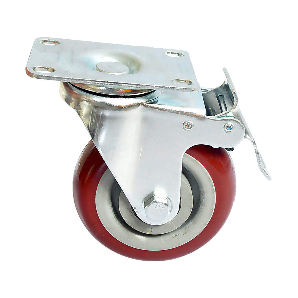 Heavy Duty PU Swivel Castor Wheels | 4 x 4" | With Brake | Industrial Strength