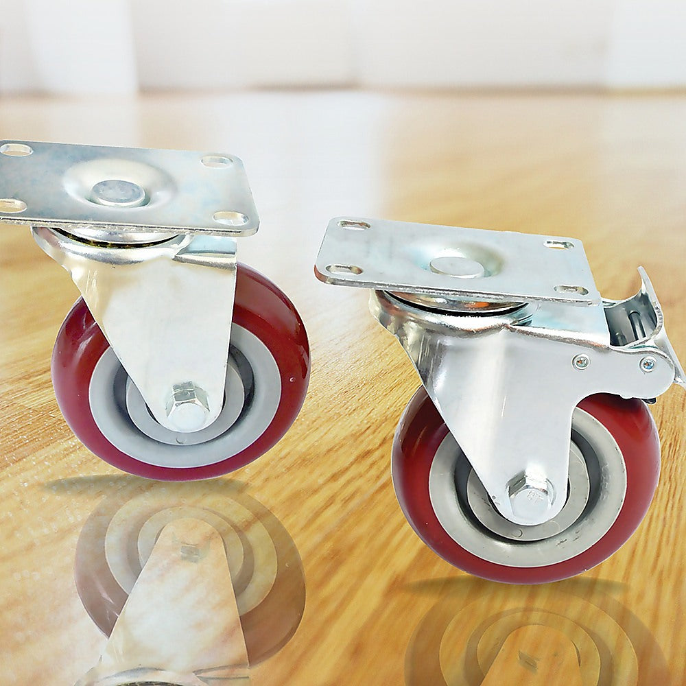 Heavy Duty PU Swivel Castor Wheels | 4 x 4" | With Brake | Industrial Strength