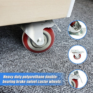 Heavy Duty PU Swivel Castor Wheels | 4 x 4" | With Brake | Industrial Strength