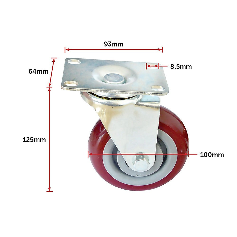 Heavy Duty PU Swivel Castor Wheels | 4 x 4" | With Brake | Industrial Strength