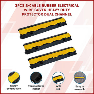 Rubber Electrical Wire Cover | 3-Pack | 2-Cable Heavy Duty Protector | Dual Channel