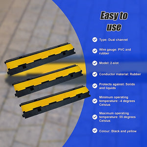 Rubber Electrical Wire Cover | 3-Pack | 2-Cable Heavy Duty Protector | Dual Channel