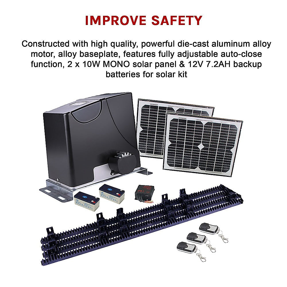 1000KG Auto Solar Slide Sliding Gate Opener | Automatic | with 4m Rail