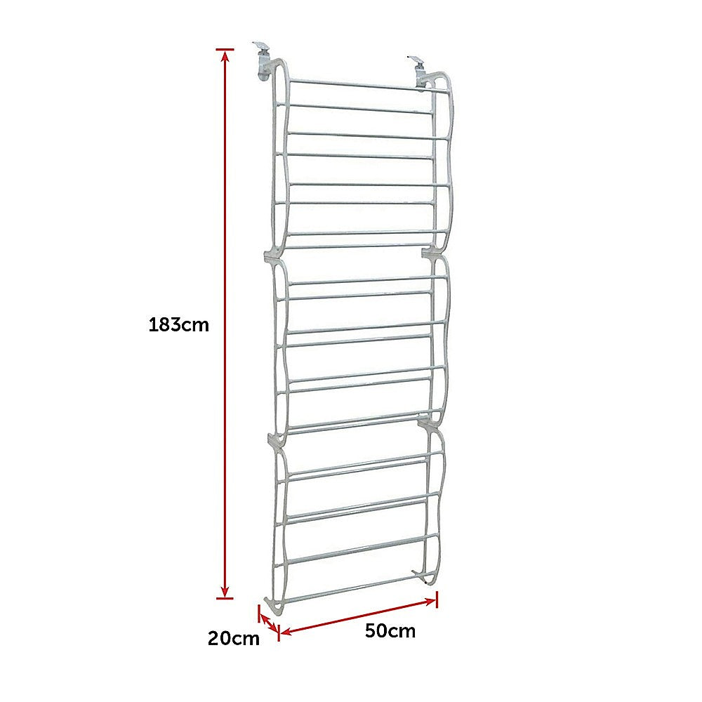 36 Pair Shoe Holder Organiser | Over The Door Hanging Shelf Rack | Storage Hook