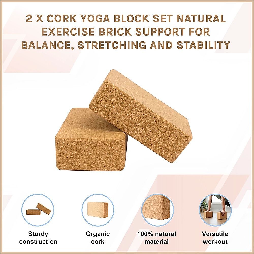2x ECO-Friendly Cork Yoga Block Organic Yoga Prop Accessory Exercise Brick