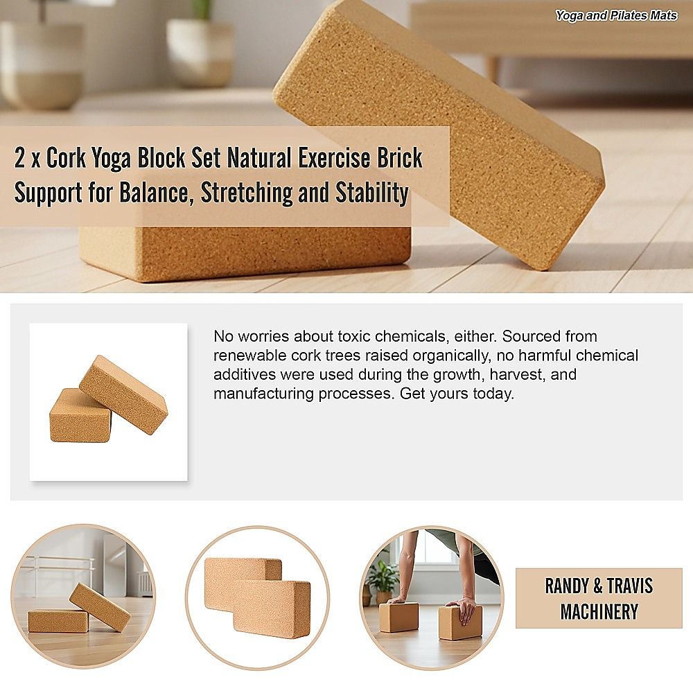 2x ECO-Friendly Cork Yoga Block Organic Yoga Prop Accessory Exercise Brick