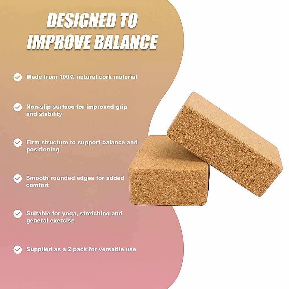 2x ECO-Friendly Cork Yoga Block Organic Yoga Prop Accessory Exercise Brick