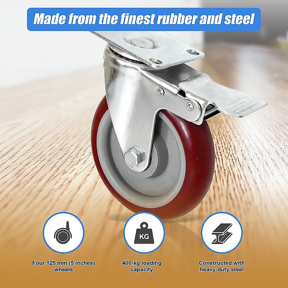 Heavy Duty Swivel Castor Wheels | 4 x 5" | 400KG Load | Trolley Furniture Caster | All Brake