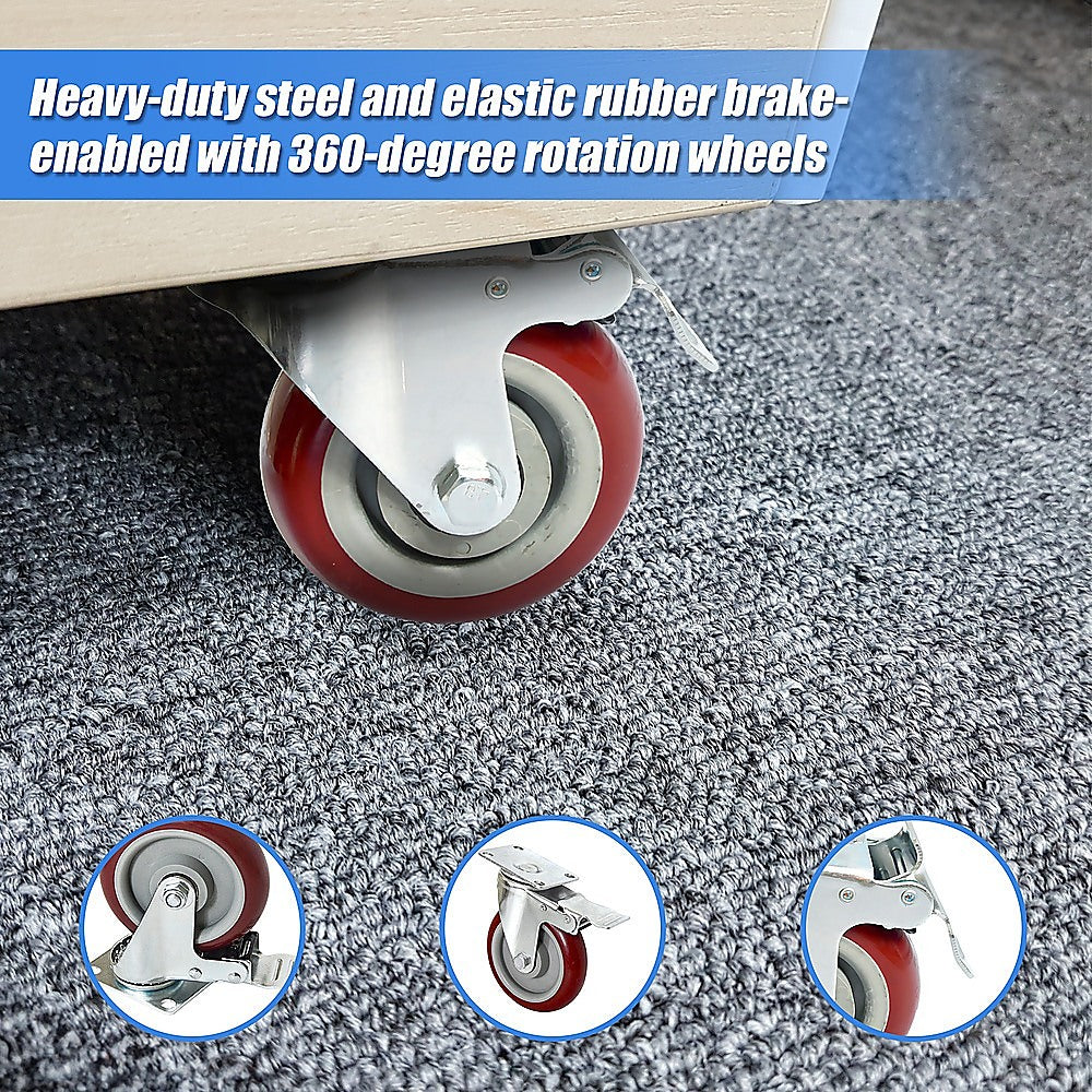 Heavy Duty Swivel Castor Wheels | 4 x 5" | 400KG Load | Trolley Furniture Caster | All Brake