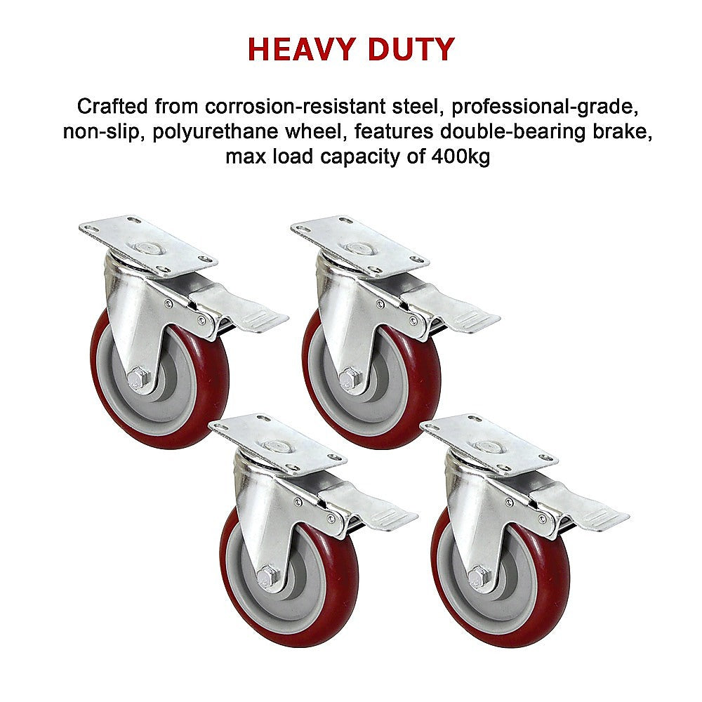 Heavy Duty Swivel Castor Wheels | 4 x 5" | 400KG Load | Trolley Furniture Caster | All Brake