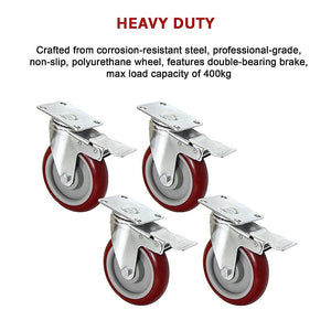 Heavy Duty Swivel Castor Wheels | 4 x 5" | 400KG Load | Trolley Furniture Caster | All Brake