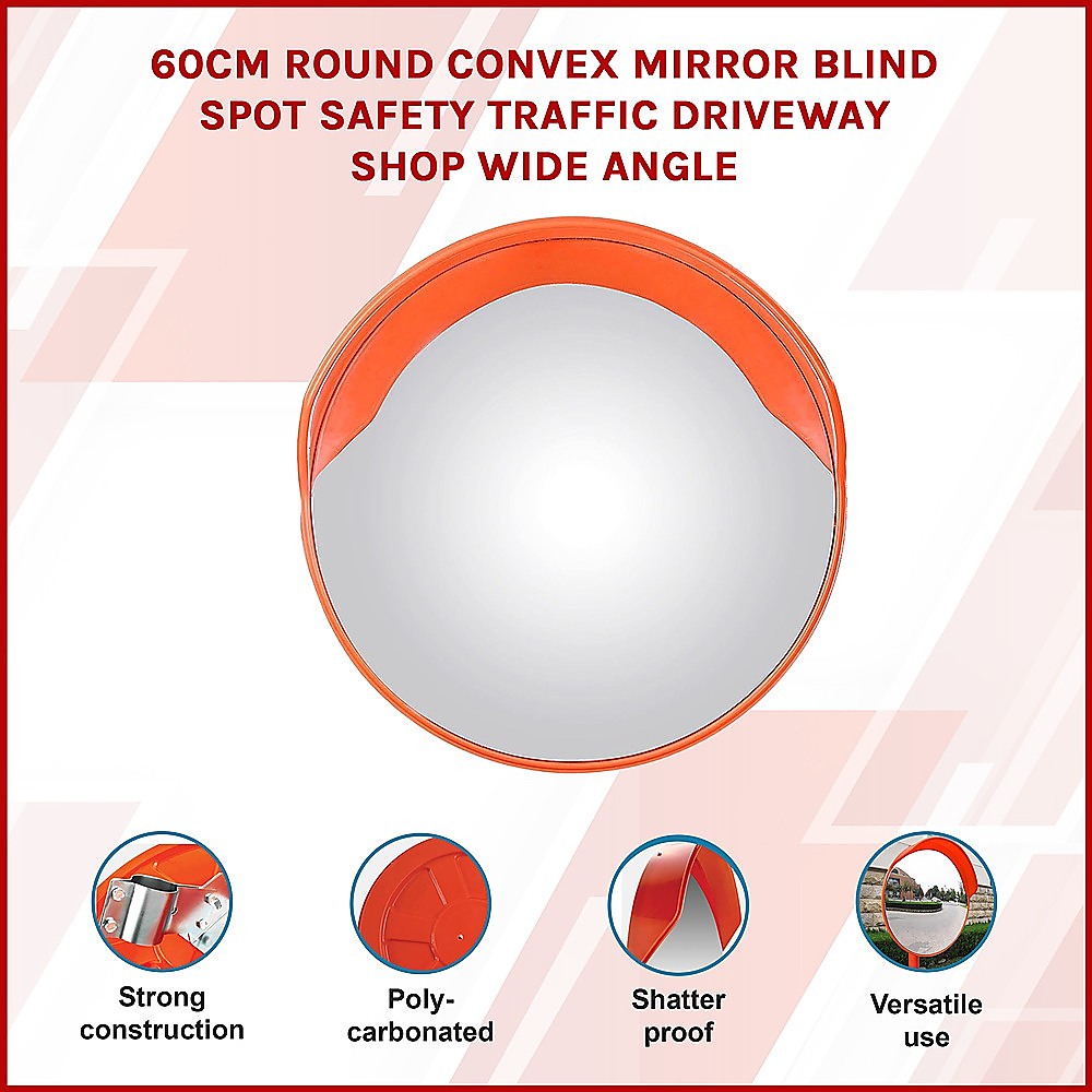 Round Convex Mirror | 60cm | Blind Spot Traffic Driveway Safety | Wide Angle