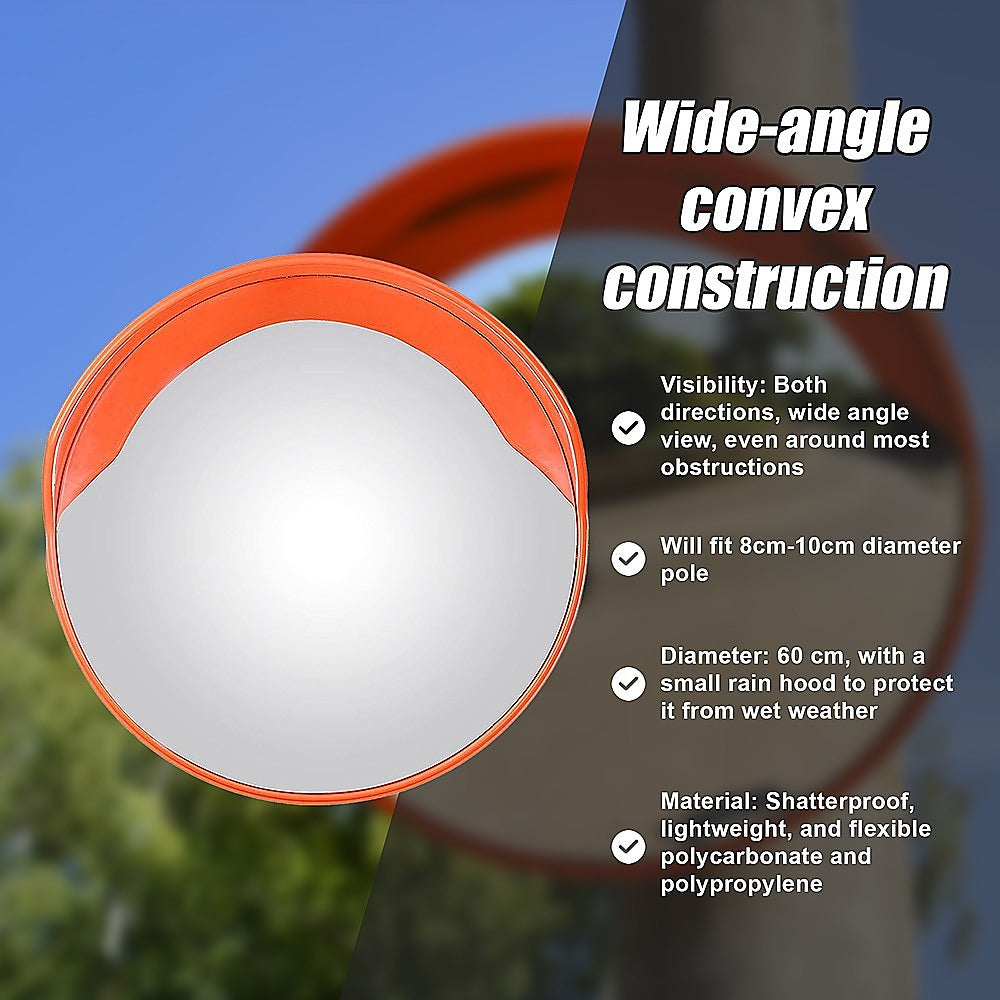 Round Convex Mirror | 60cm | Blind Spot Traffic Driveway Safety | Wide Angle